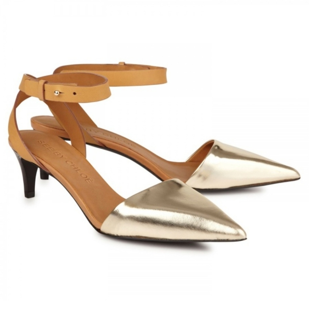 See By Chloe Metallic Gold and Tan Heels